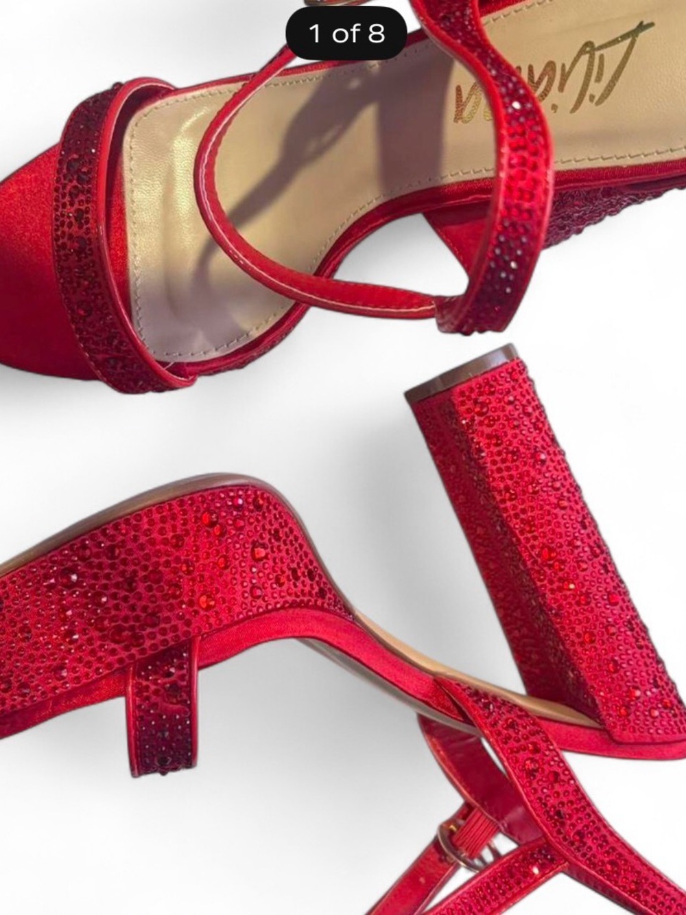 Red Crystal Block Heel Sandals